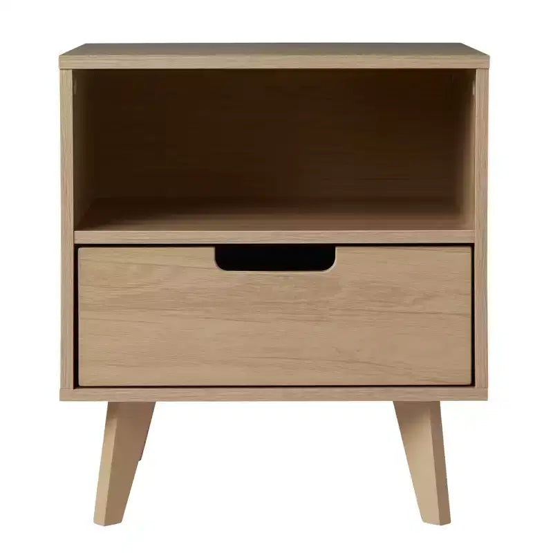 Comodino a 1 cassetto marrone con vano a giorno, stile Mid-Century, per 1