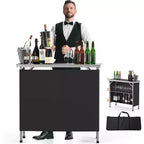 VINGLI Portable Bar Table, 2-Tier Shelves, Mobile Bar Table for Events, Party, Camping, Picnic, Tradeshow, Indoor with Black Skirt, 39 L x 34 H