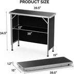 Tavolo da Bar Portatile Nero a 2 Ripiani per 2 – Telaio in Alluminio con Piano in MDF