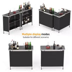 Tavolo da Bar Portatile Nero a 2 Ripiani per 2 – Telaio in Alluminio con Piano in MDF