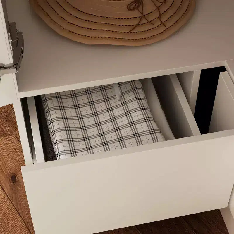 Armadio ad angolo marrone/bianco con 2 aste appendiabiti, 2 cassetti e mobile superiore – 1 persona