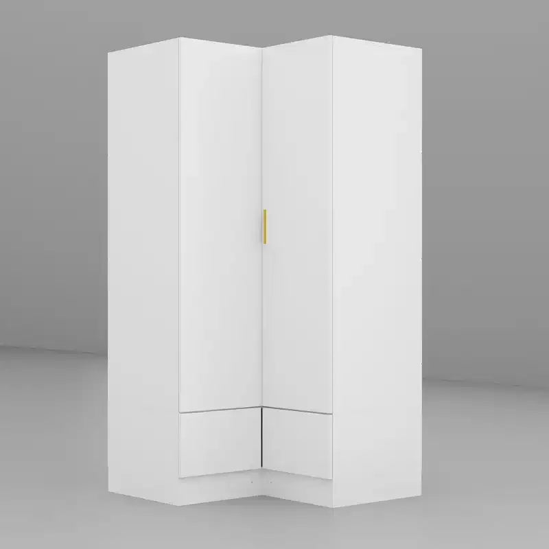 Armadio ad angolo marrone/bianco con 2 aste appendiabiti, 2 cassetti e mobile superiore – 1 persona