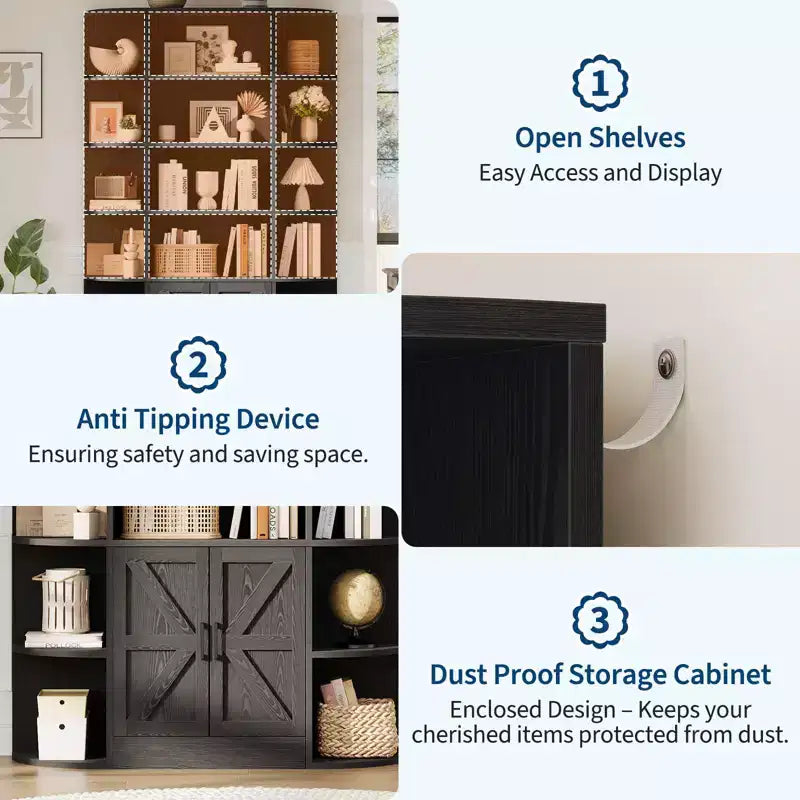 Libreria a 6 ripiani Nera / Grigia / Bianca con armadietto – Montaggio da una persona