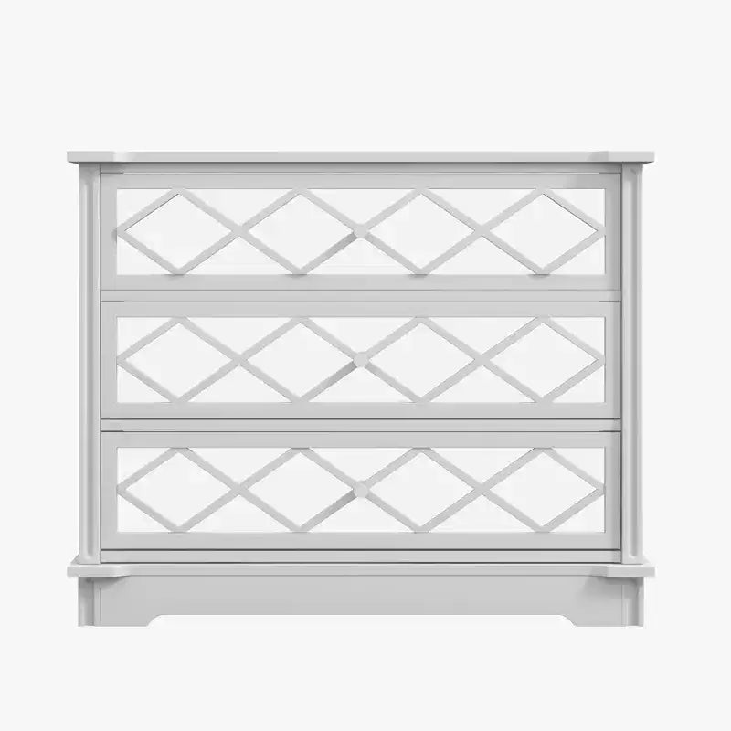 3-Drawer Cabinet with White Acrylic & Diamond-Patterned Mirror