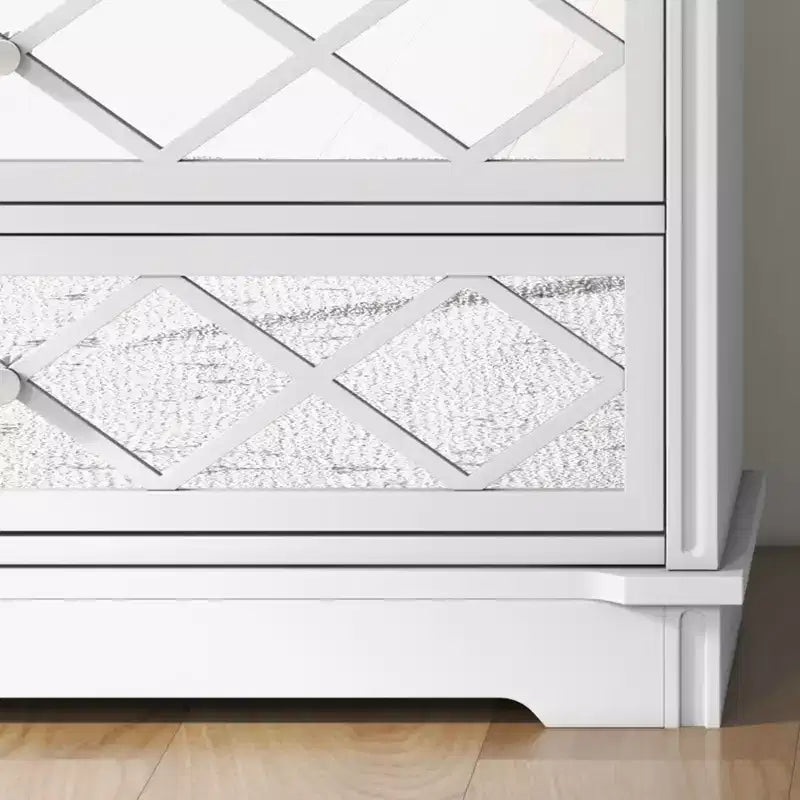 Mobiletto contenitore bianco a 3 cassetti con specchio a griglia diamantata, utilizzo per 1 persona