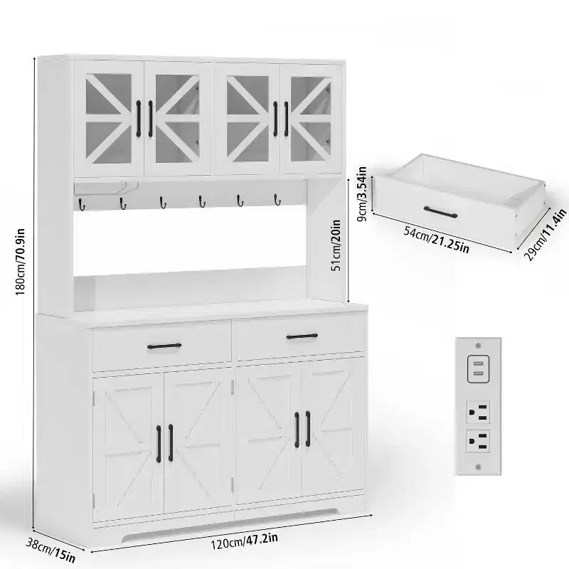Mobile Contenitore da Cucina Bianco con Ante in Vetro, 8 Zone, per 1 Famiglia