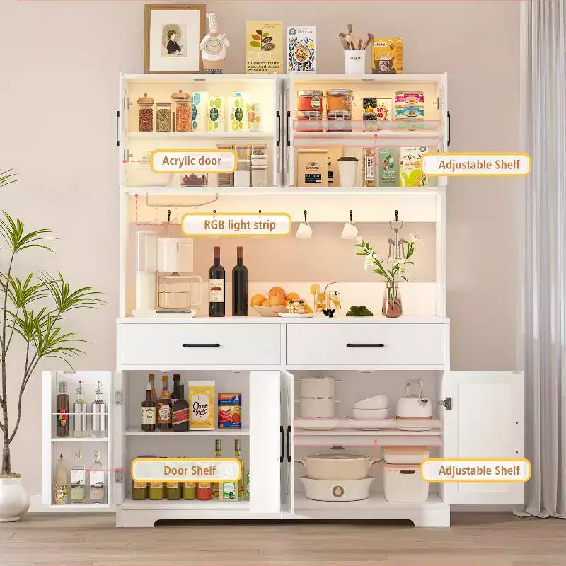 Mobile Contenitore da Cucina Bianco con Ante in Vetro, 8 Zone, per 1 Famiglia