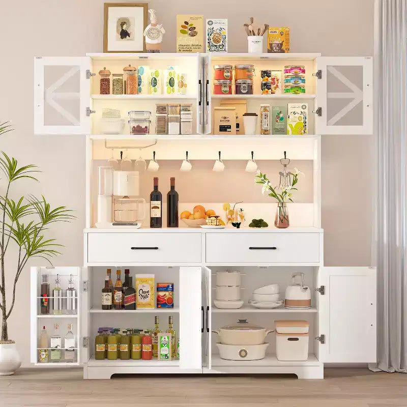 Mobile Contenitore da Cucina Bianco con Ante in Vetro, 8 Zone, per 1 Famiglia