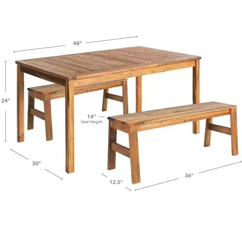 Set tavolo e panca per bambini in acacia naturale, 6 posti (3 pezzi)
