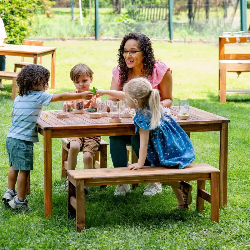 Set tavolo e panca per bambini in acacia naturale, 6 posti (3 pezzi)