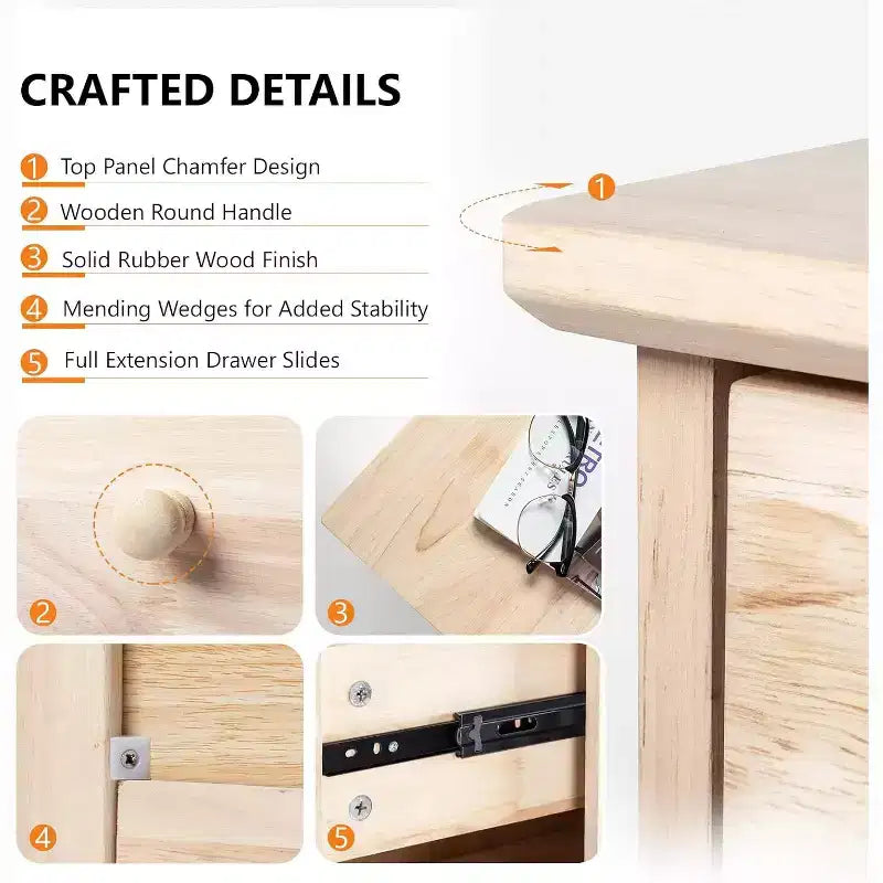 Cassettiera a 3 cassetti in legno di gomma naturale – Non finita, pronta per il fai da te, montaggio a 1 persona