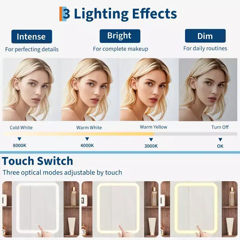 Toeletta per il trucco marrone e bianca con specchio LED, cassetti e sgabello, 1 persona