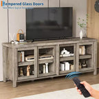 Mobile TV retrò nero/grigio con 4 ante scorrevoli in vetro – Struttura in legno, Adatto a TV da 40" a 65", Montaggio per 2 persone