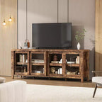 Mobile TV retrò nero/grigio con 4 ante scorrevoli in vetro – Struttura in legno, Adatto a TV da 40" a 65", Montaggio per 2 persone