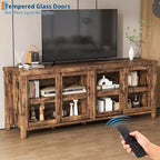 Mobile TV retrò nero/grigio con 4 ante scorrevoli in vetro – Struttura in legno, Adatto a TV da 40" a 65", Montaggio per 2 persone