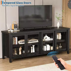 Mobile TV retrò nero/grigio con 4 ante scorrevoli in vetro – Struttura in legno, Adatto a TV da 40" a 65", Montaggio per 2 persone