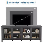 Mobile TV retrò nero/grigio con 4 ante scorrevoli in vetro – Struttura in legno, Adatto a TV da 40" a 65", Montaggio per 2 persone