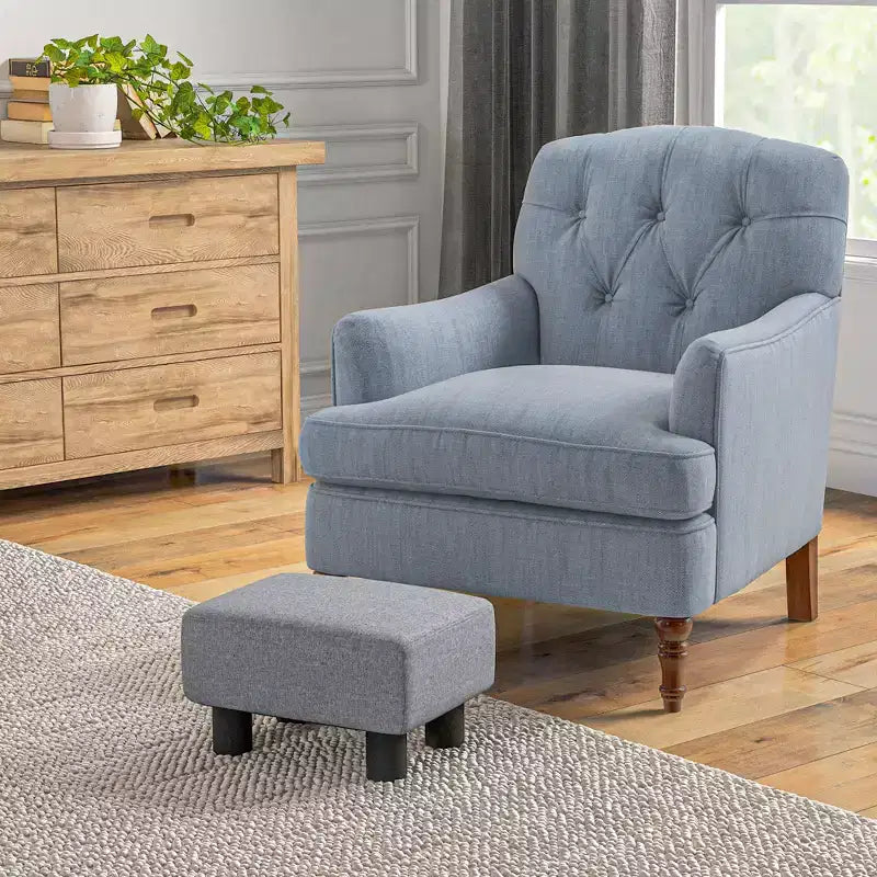 Pouf Ottomano in Lino Grigio Rettangolare, Seduta Singola, Gambe in Plastica