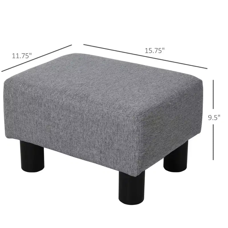 Pouf Ottomano in Lino Grigio Rettangolare, Seduta Singola, Gambe in Plastica