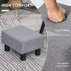 Pouf Ottomano in Lino Grigio Rettangolare, Seduta Singola, Gambe in Plastica