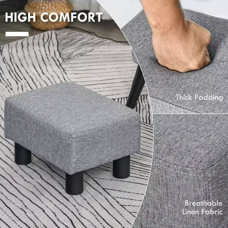 Pouf Ottomano in Lino Grigio Rettangolare, Seduta Singola, Gambe in Plastica
