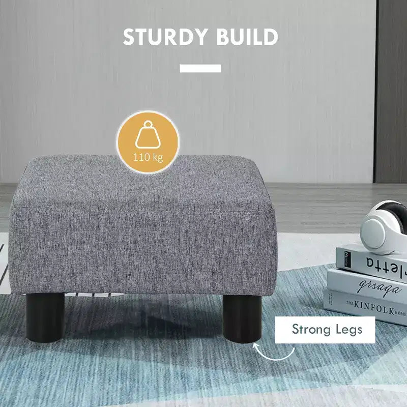Pouf Ottomano in Lino Grigio Rettangolare, Seduta Singola, Gambe in Plastica
