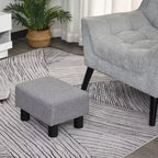 Pouf Ottomano in Lino Grigio Rettangolare, Seduta Singola, Gambe in Plastica
