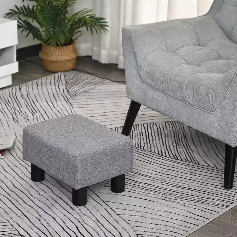 Pouf Ottomano in Lino Grigio Rettangolare, Seduta Singola, Gambe in Plastica