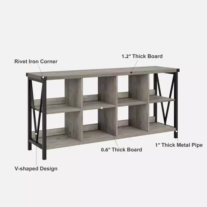 Libreria portaoggetti marrone a 8 cubi, Libreria bassa a 3 ripiani, Tavolo consolle per 1 persona, per ingresso/soggiorno