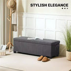 Panca contenitore/pouf in velluto a coste beige/grigio, 112 cm – 1 persona