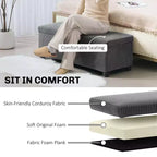 Panca contenitore/pouf in velluto a coste beige/grigio, 112 cm – 1 persona