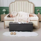 Panca contenitore/pouf in velluto a coste beige/grigio, 112 cm – 1 persona