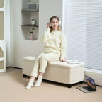 Panca contenitore/pouf in velluto a coste beige/grigio, 112 cm – 1 persona