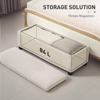 Panca contenitore/pouf in velluto a coste beige/grigio, 112 cm – 1 persona