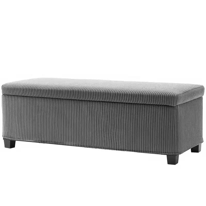 Panca contenitore/pouf in velluto a coste beige/grigio, 112 cm – 1 persona