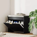 Panca portascarpe imbottita nera con cassetto a ribalta, 1 posto, 62 cm L x 26 cm P x 47,5 cm H