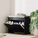 Panca portascarpe imbottita nera con cassetto a ribalta, 1 posto, 62 cm L x 26 cm P x 47,5 cm H