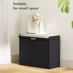 Panca portascarpe imbottita nera con cassetto a ribalta, 1 posto, 62 cm L x 26 cm P x 47,5 cm H