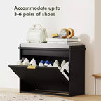 Panca portascarpe imbottita nera con cassetto a ribalta, 1 posto, 62 cm L x 26 cm P x 47,5 cm H