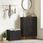 Panca portascarpe imbottita nera con cassetto a ribalta, 1 posto, 62 cm L x 26 cm P x 47,5 cm H