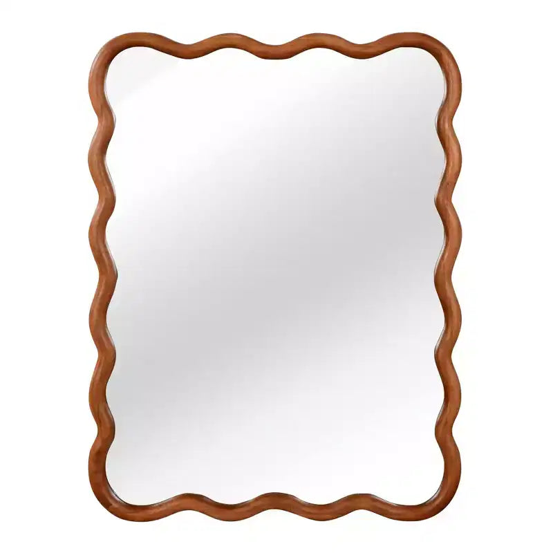 Specchio da parete con cornice in legno rettangolare ondulata marrone, singolo, 30"x40"
