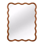Specchio da parete con cornice in legno rettangolare ondulata marrone, singolo, 30"x40"