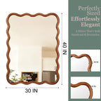 Specchio da parete con cornice in legno rettangolare ondulata marrone, singolo, 30"x40"