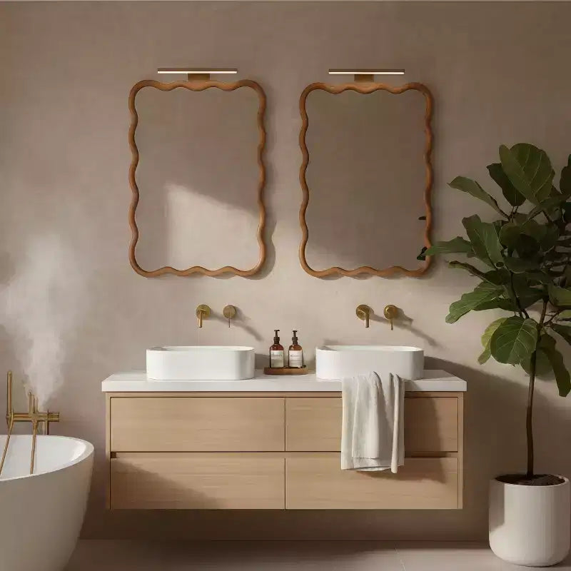 Specchio da parete con cornice in legno rettangolare ondulata marrone, singolo, 30"x40"