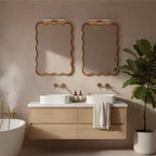 Specchio da parete con cornice in legno rettangolare ondulata marrone, singolo, 30"x40"