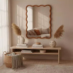 Specchio da parete con cornice in legno rettangolare ondulata marrone, singolo, 30"x40"