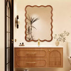 Specchio da parete con cornice in legno rettangolare ondulata marrone, singolo, 30"x40"