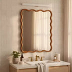 Specchio da parete con cornice in legno rettangolare ondulata marrone, singolo, 30"x40"