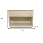 Comodino Singolo Marrone con Scanalature in Legno Massello e Cassetto