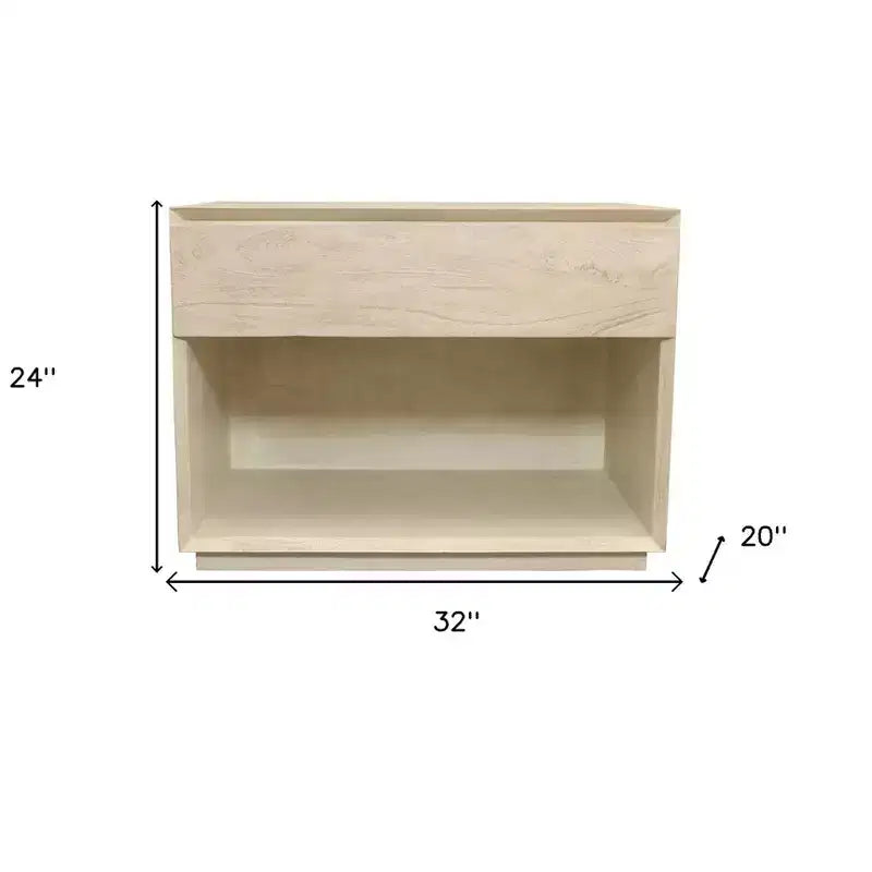 Comodino Singolo Marrone con Scanalature in Legno Massello e Cassetto